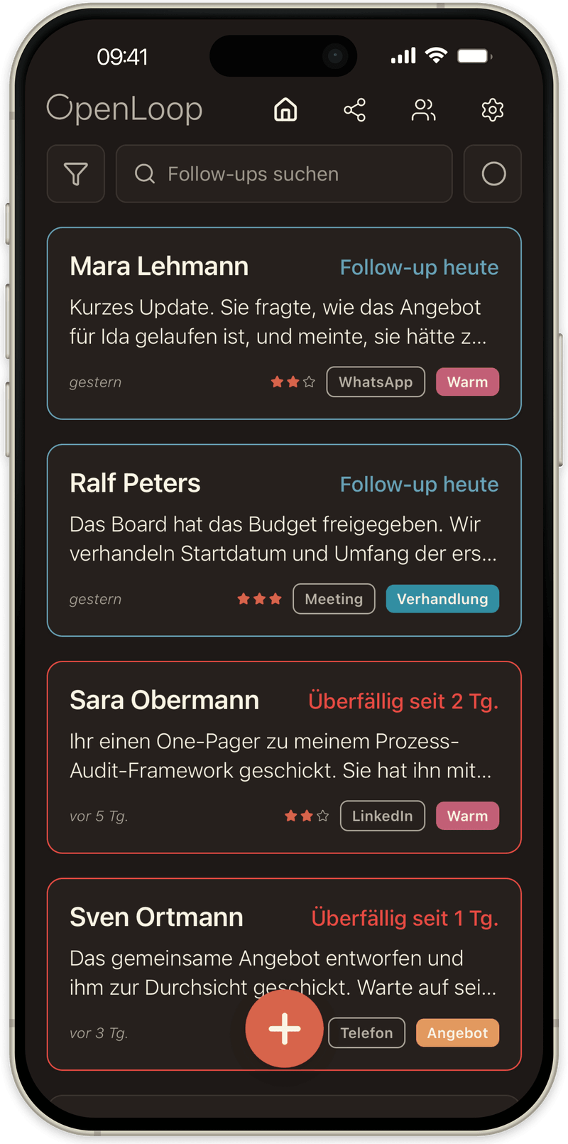 Dieselbe Liste im Dunkelmodus