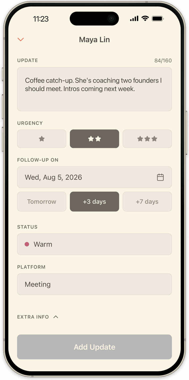 Writing an update in OpenLoop: a short note, urgency, and the day to come back