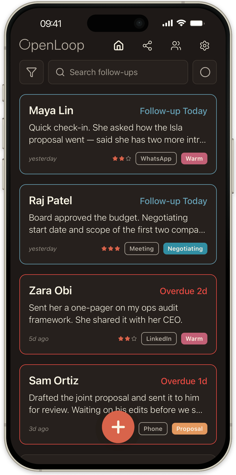 The same list in dark mode
