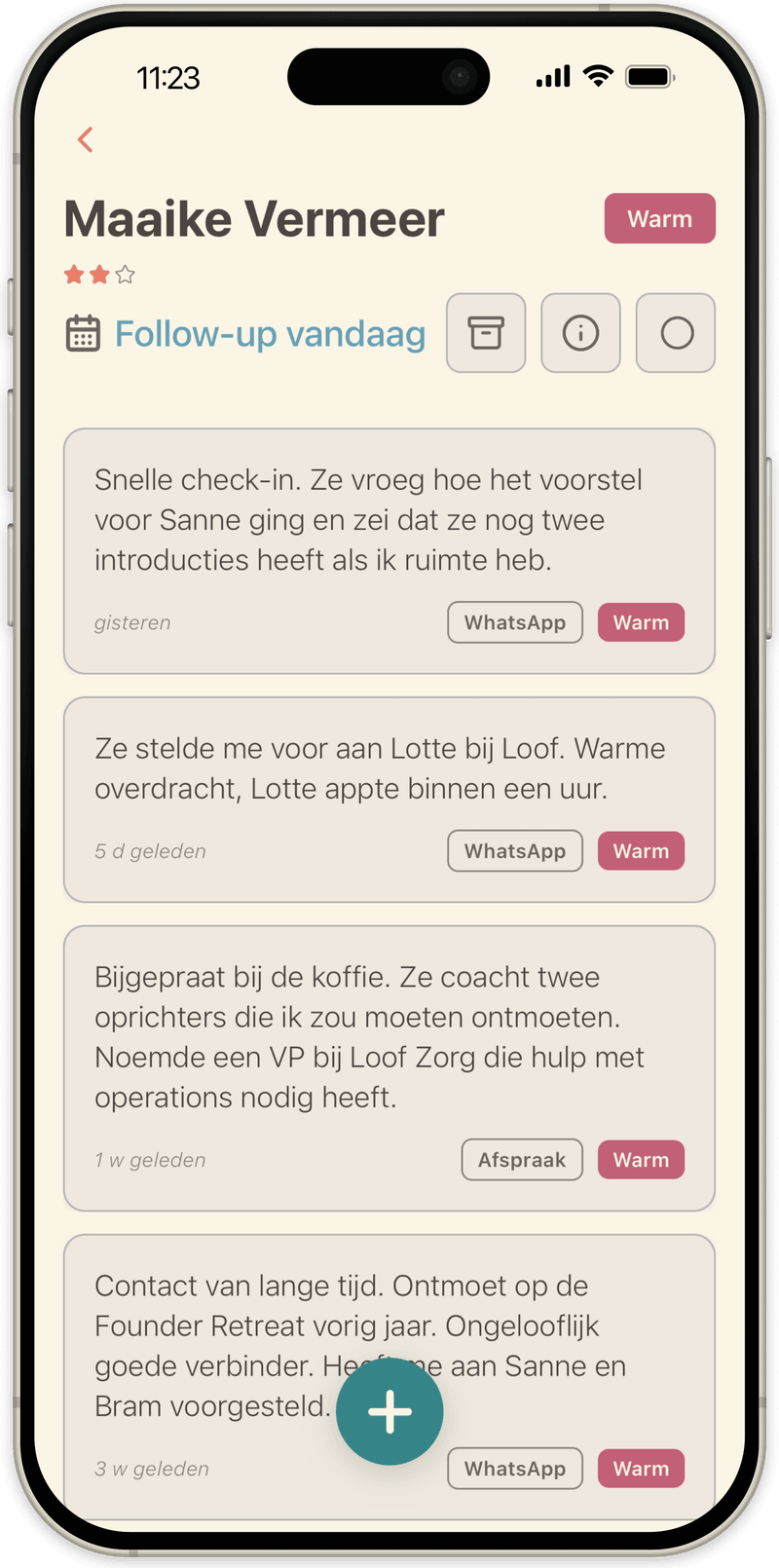 Eén contact in OpenLoop met alle updates erover, nieuwste eerst