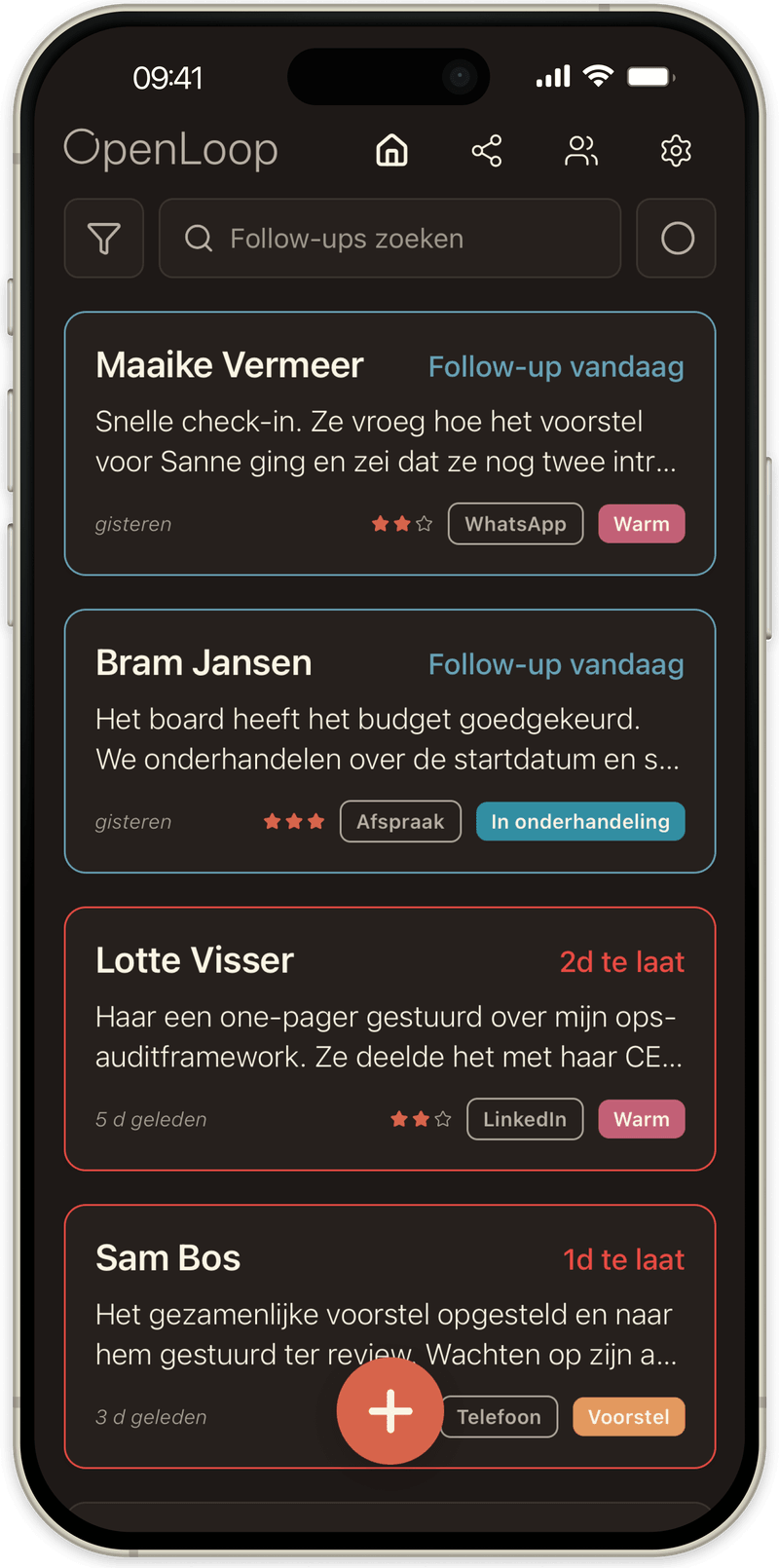 Dezelfde lijst in donkere modus