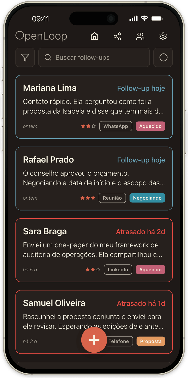 A mesma lista no modo escuro