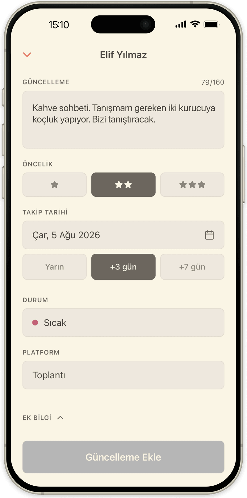 OpenLoop'ta güncelleme yazma: kısa bir not, aciliyet ve geri dönülecek gün